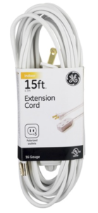 White, 15-foot, 2-prong interior extension cord.