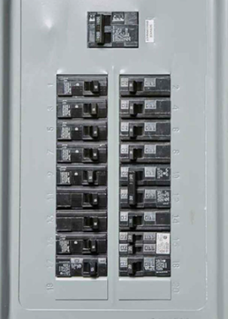 Circuit Breaker Panel with single and double-pole breakers.